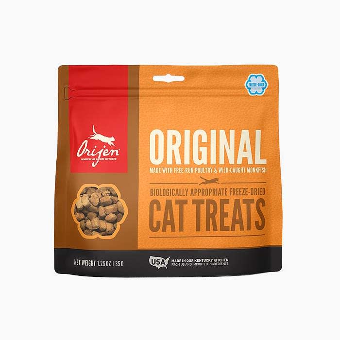 the cat treats in orange package