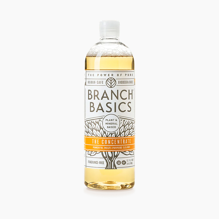 branch basics cleaner in clear bottle