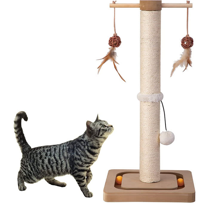 PEEKAB Cat Scratching Post Premium Sisal Toll Scratch Posts with Tracking Interactive Toys