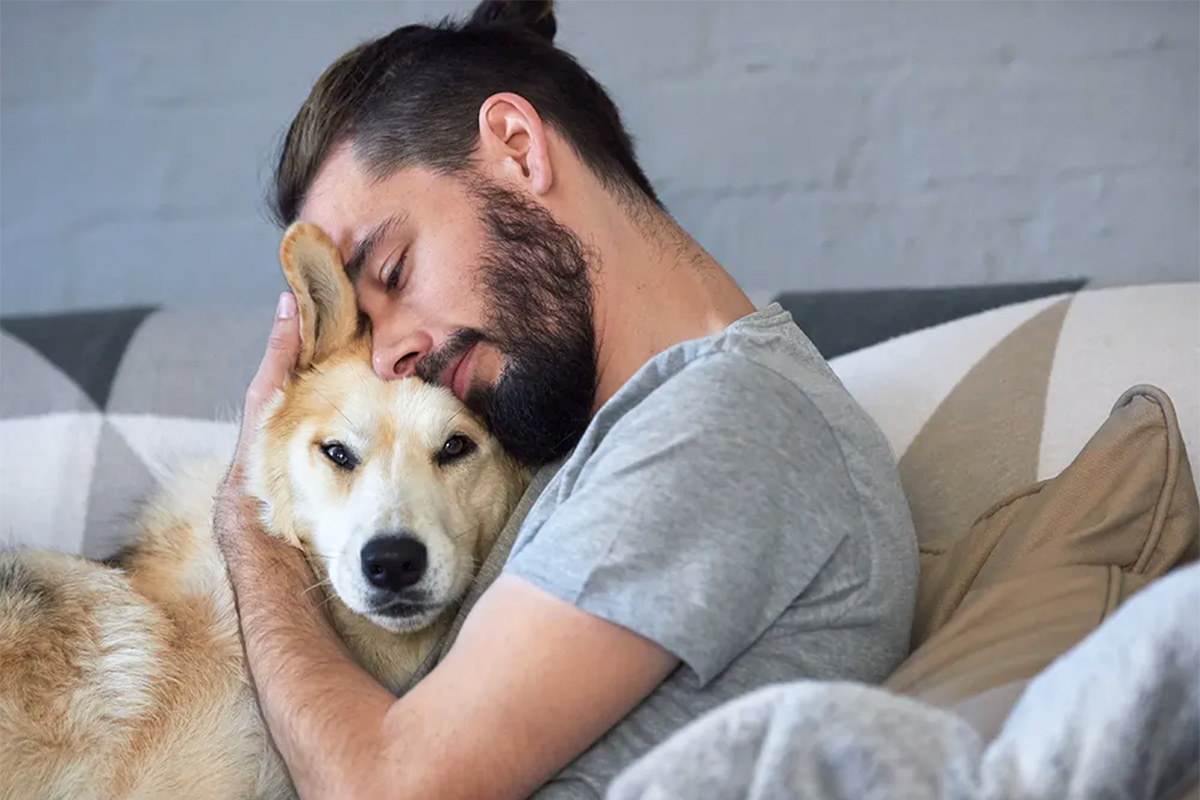 Person hugging a dog