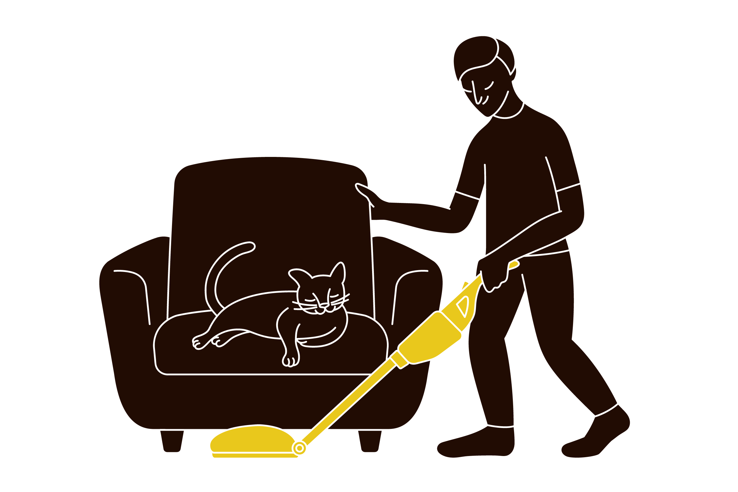 pet parent vacuums while their cat sits on the couch