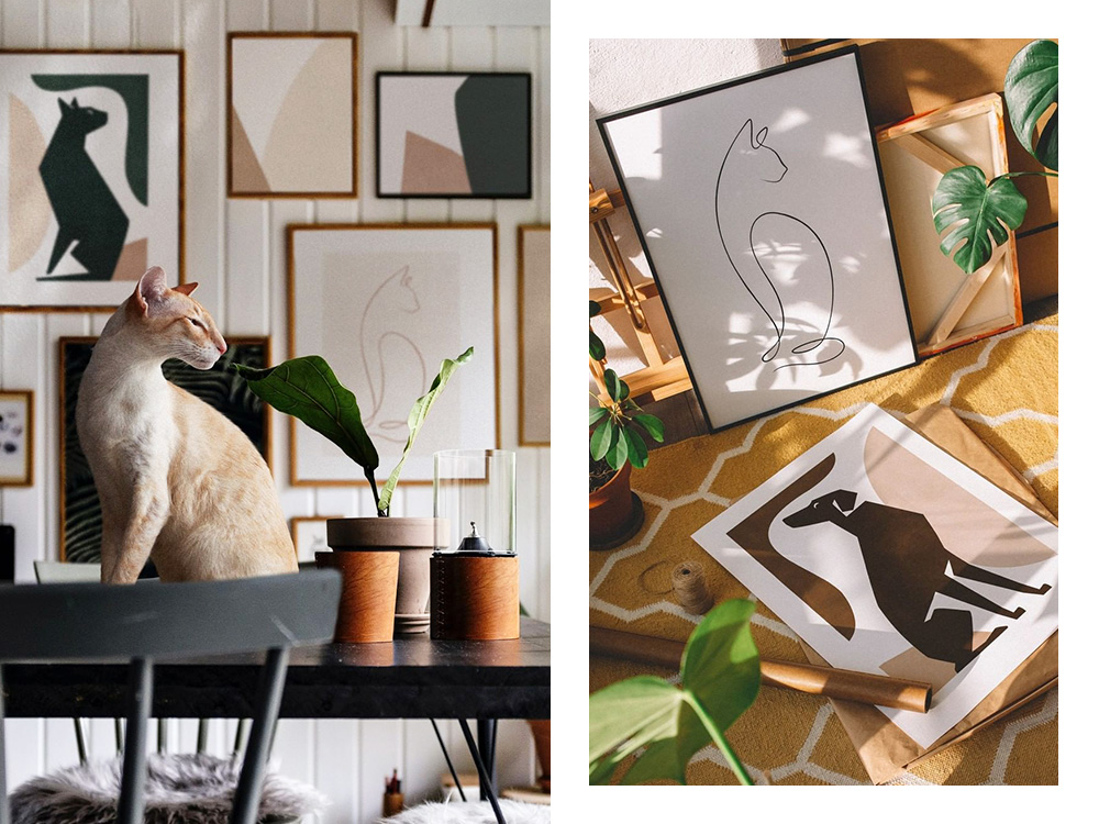 a white and brown cat on a table; an Animalist piece