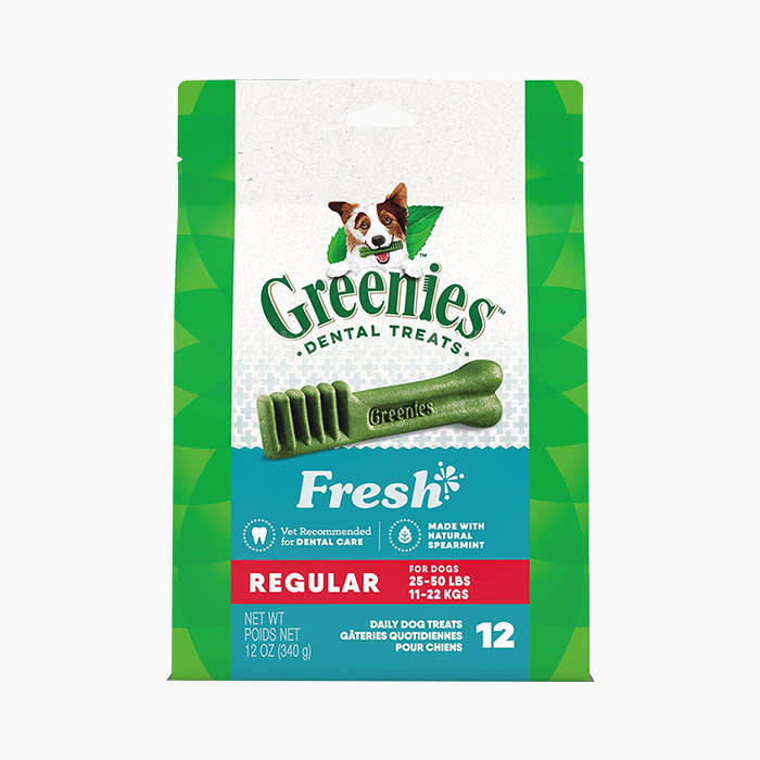 A bag of Greenies Dental Treats in Regular