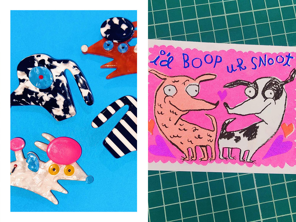 Gentle Thrills dog hair clips; Gentle Thrills dog postcard