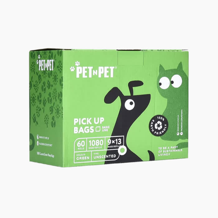 green paper box with cartoon pet motifs