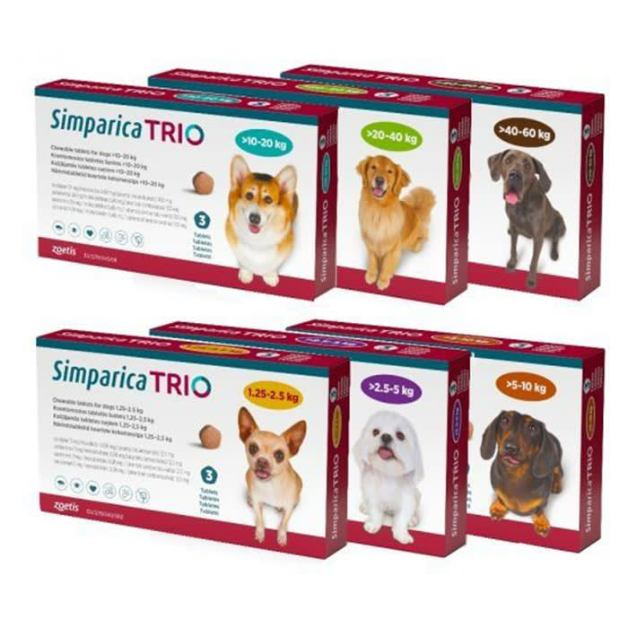 Simparica Trio Flea and Tick Treatment in red box 