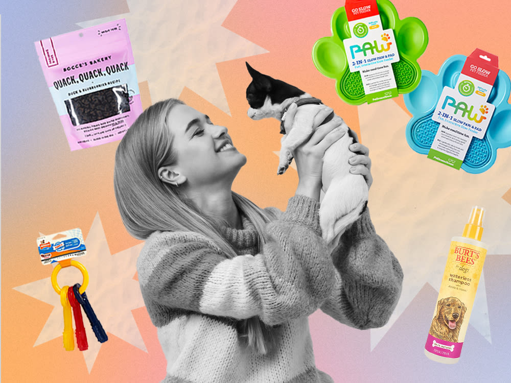 collage of person and pet products