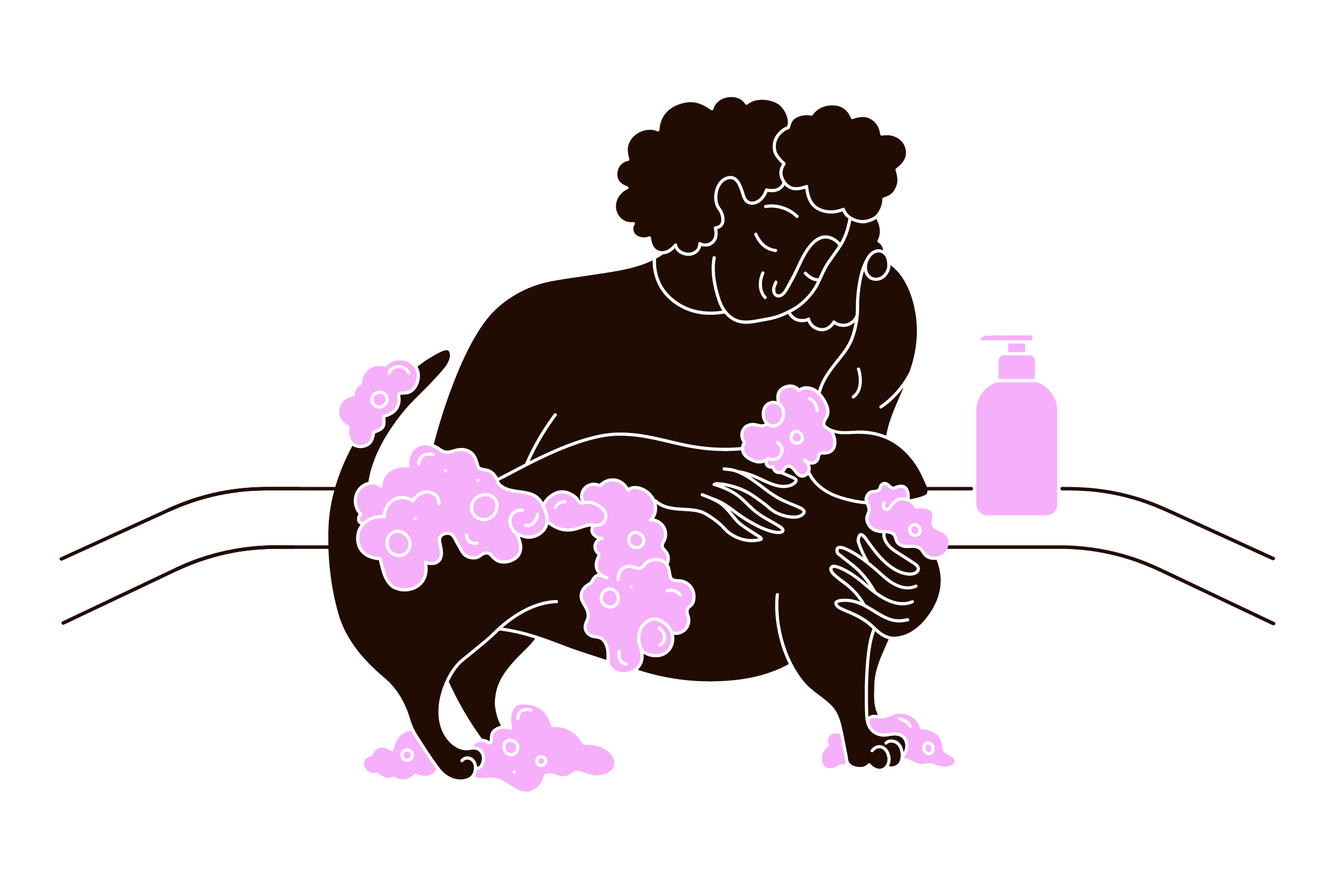 person bathing their pet with flea shampoo