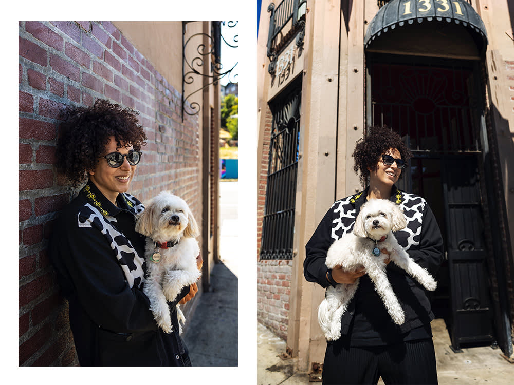 shantell martin and blanche outside subliminal gallery los angeles