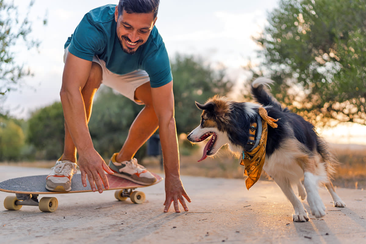 person on a skateboard with a dog