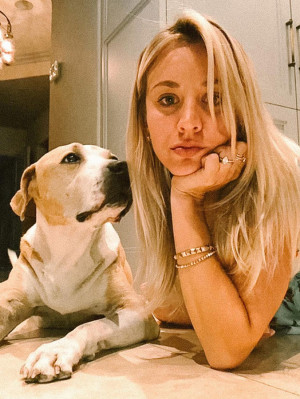Kaley Cuoco and her dog Norman, announcing her new company Oh Norman.