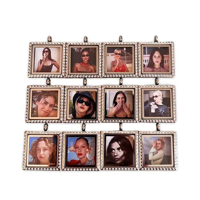 1"x1" brass pendant frame with rhodium plating and gem stones