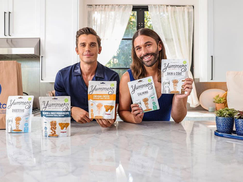 Jonathan Van Ness and Antoni Porowski pose with Yummers mix-ins 