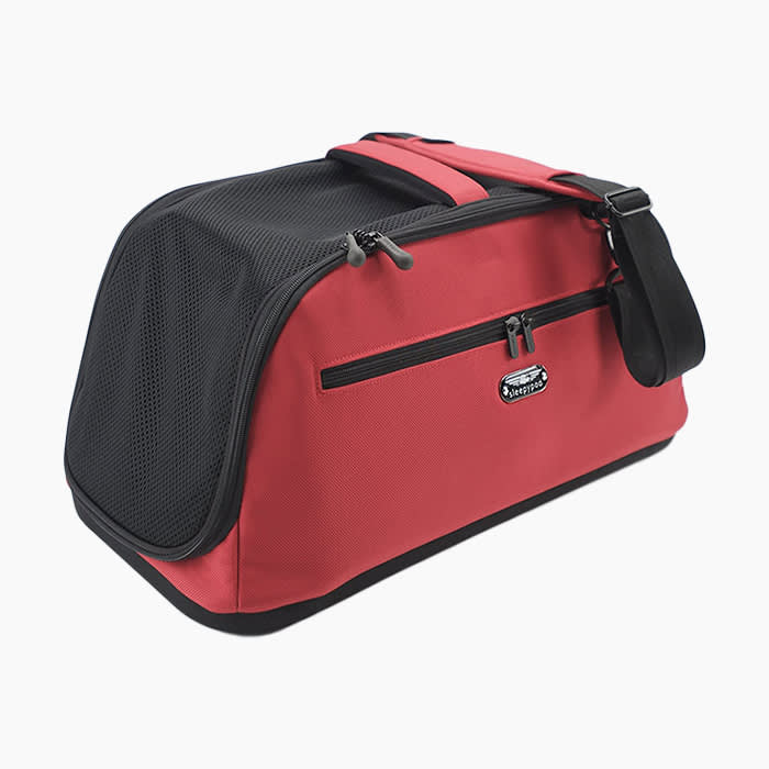 the cat travel bag in black and red