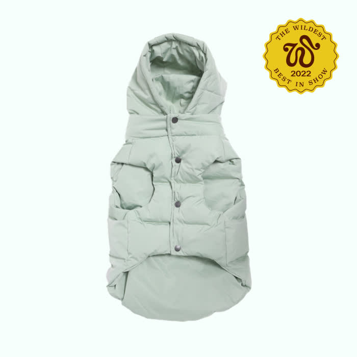 mint colored puffer jacket for dogs