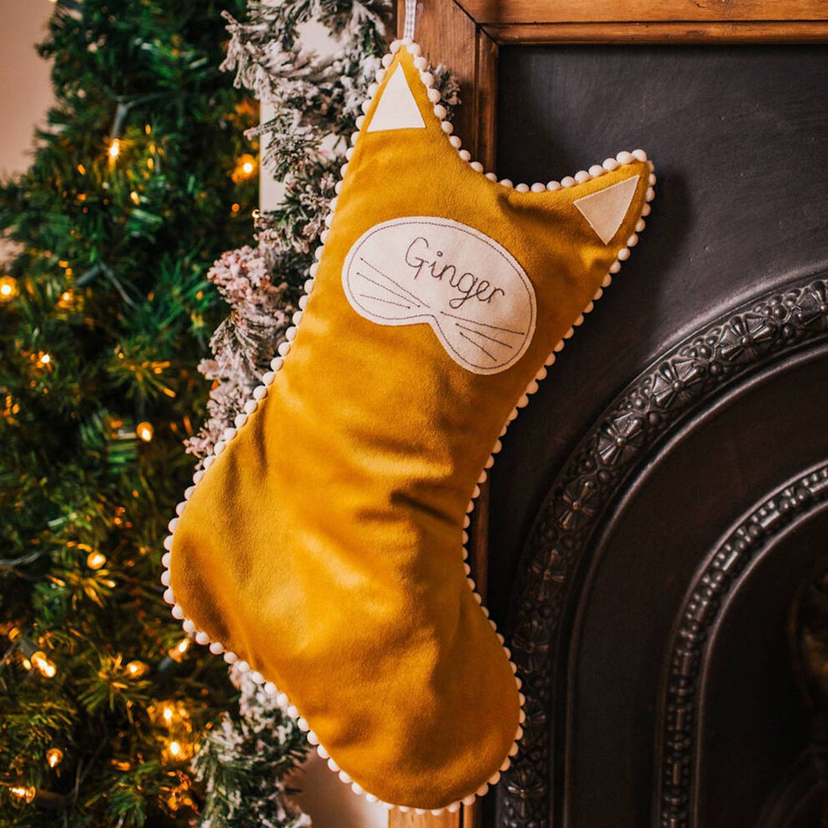 Personalised velvet cat Christmas stocking