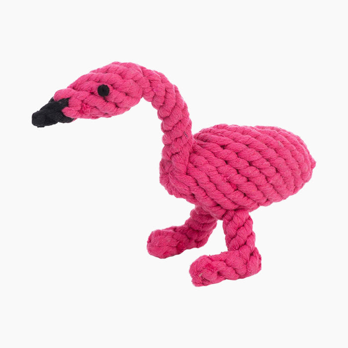 rope flamingo dog toy in pink