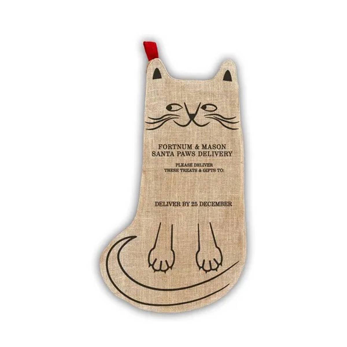 Hessian fortnum and mason cat Christmas stocking