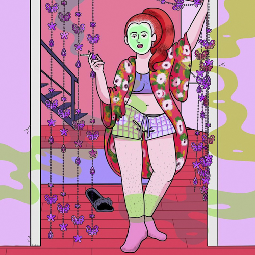 Siobhan Gallagher illustration of a woman in a face mask smoking 