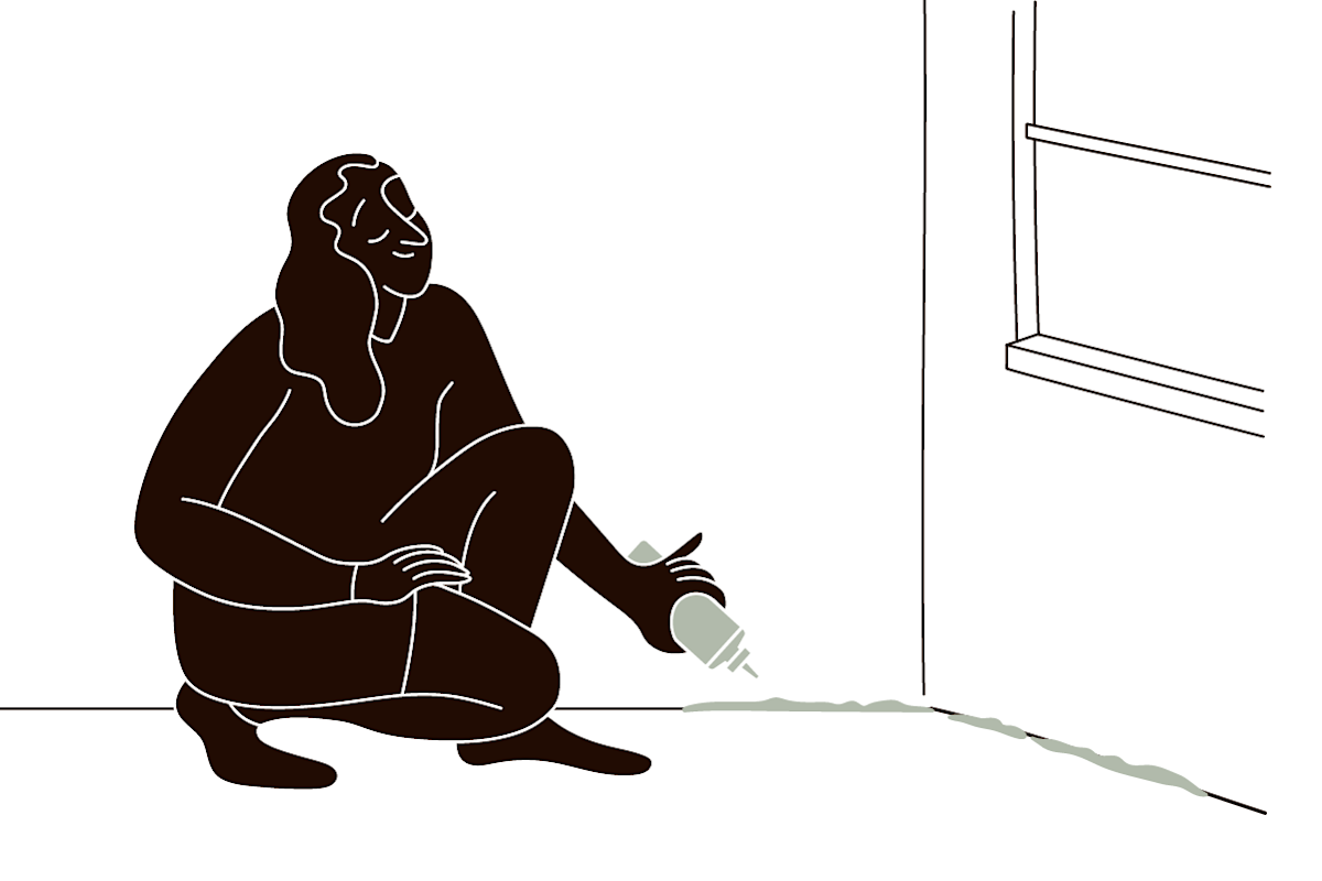 person putting diatomaceous earth around their house