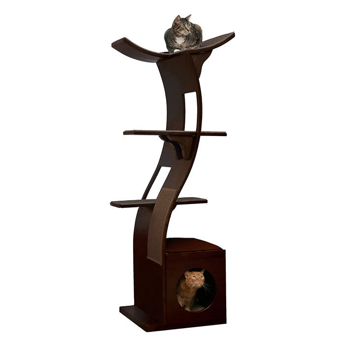 THE REFINED FELINE 69 Inch Tall Smoke Gray Lotus Cat Tower
