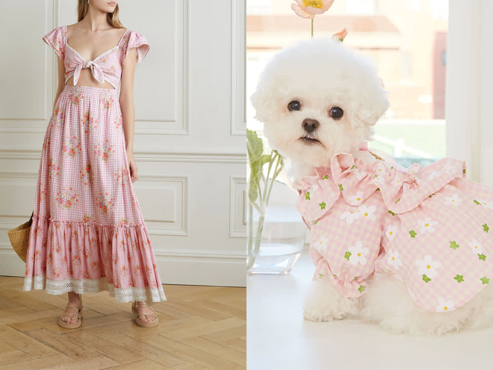 pink floral gingham outfit for human and dog