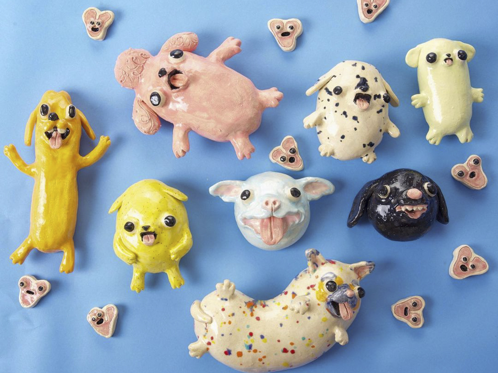 the katie kimmel ceramics on a blue background 