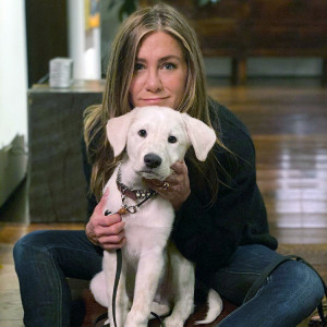Jennifer Anniston and her adopted puppy dog.