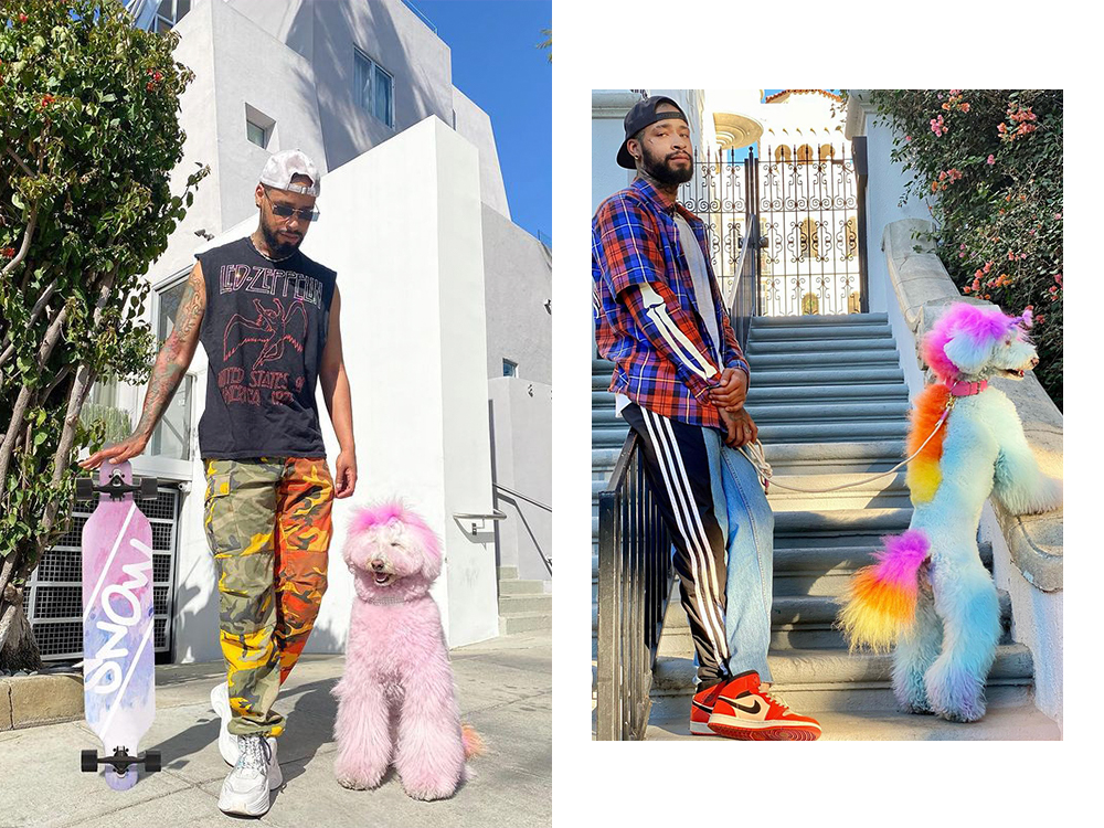 Josh & Snow pose with a skateboard