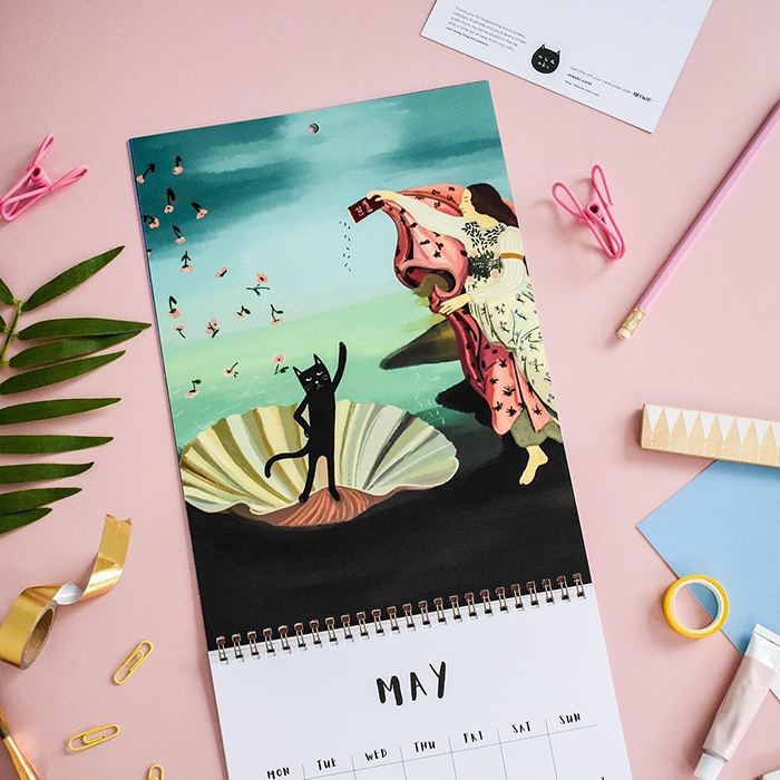 a Botticelli inspired cat print calendar 