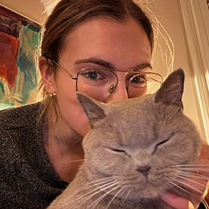 woman with British shorthair cat