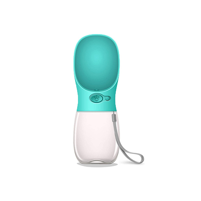 the water drinking device in blue and clear plastic