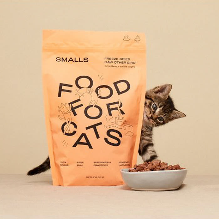 smalls bag of cat food in orange