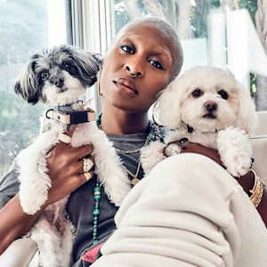 Cynthia Erivo with her dogs Caleb and Gigi.