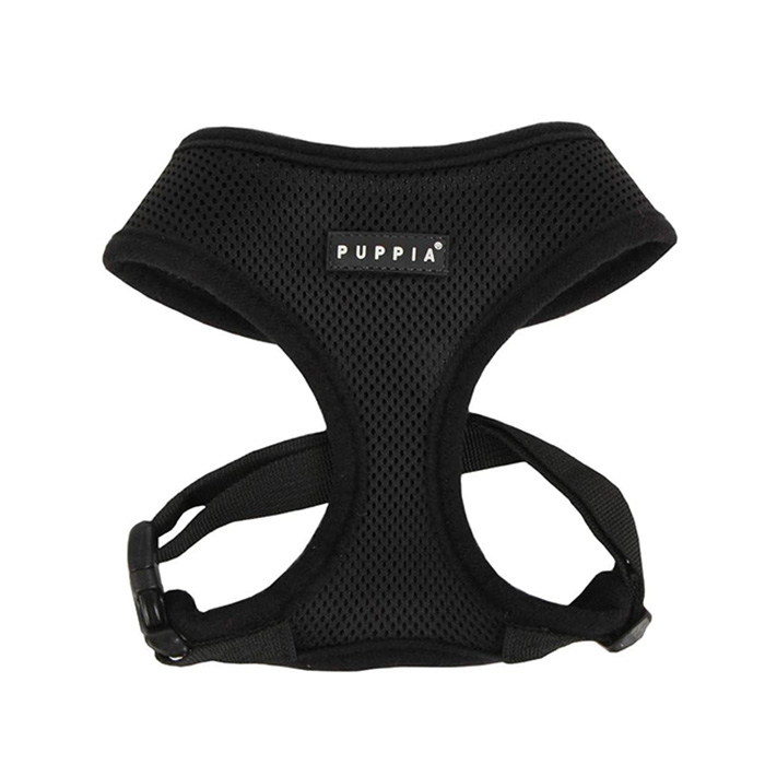 Puppia Soft Dog Harness No Choke Over-The-Head Triple Layered Breathable Mesh Adjustable Chest Belt and Quick-Release Buckle, Black