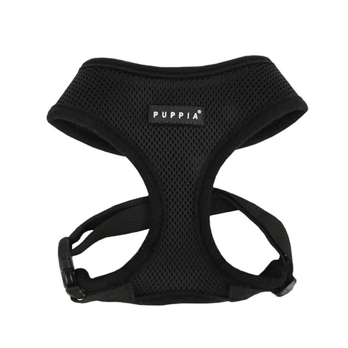 Puppia Soft Dog Harness No Choke Over-The-Head Triple Layered Breathable Mesh Adjustable Chest Belt and Quick-Release Buckle, Black