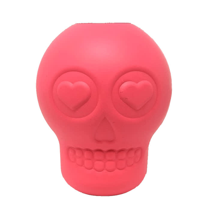 sodapup sugar skull durable rubber chew toy and treat dispenser, pink skull 
