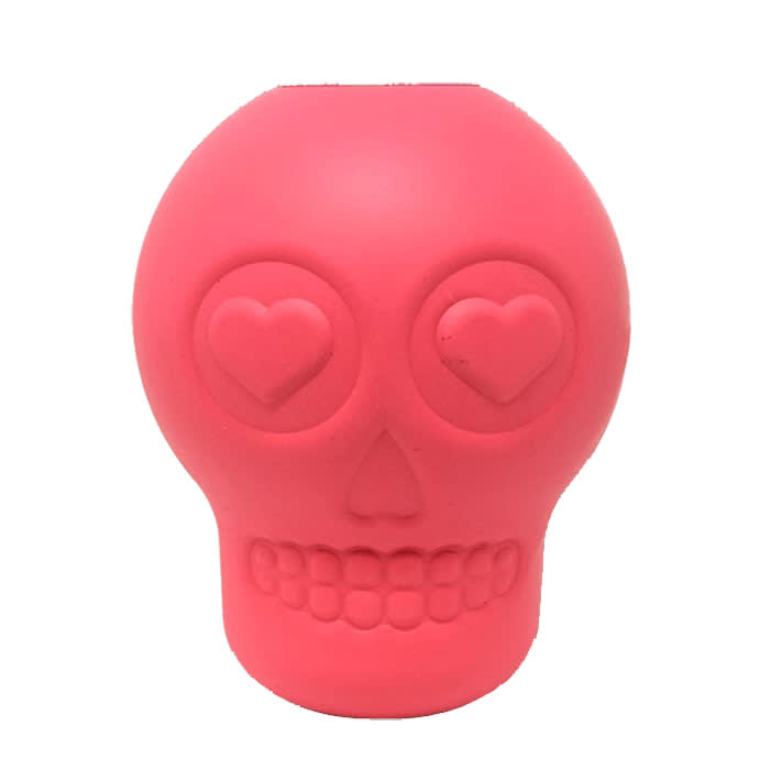 sodapup sugar skull durable rubber chew toy and treat dispenser, pink skull