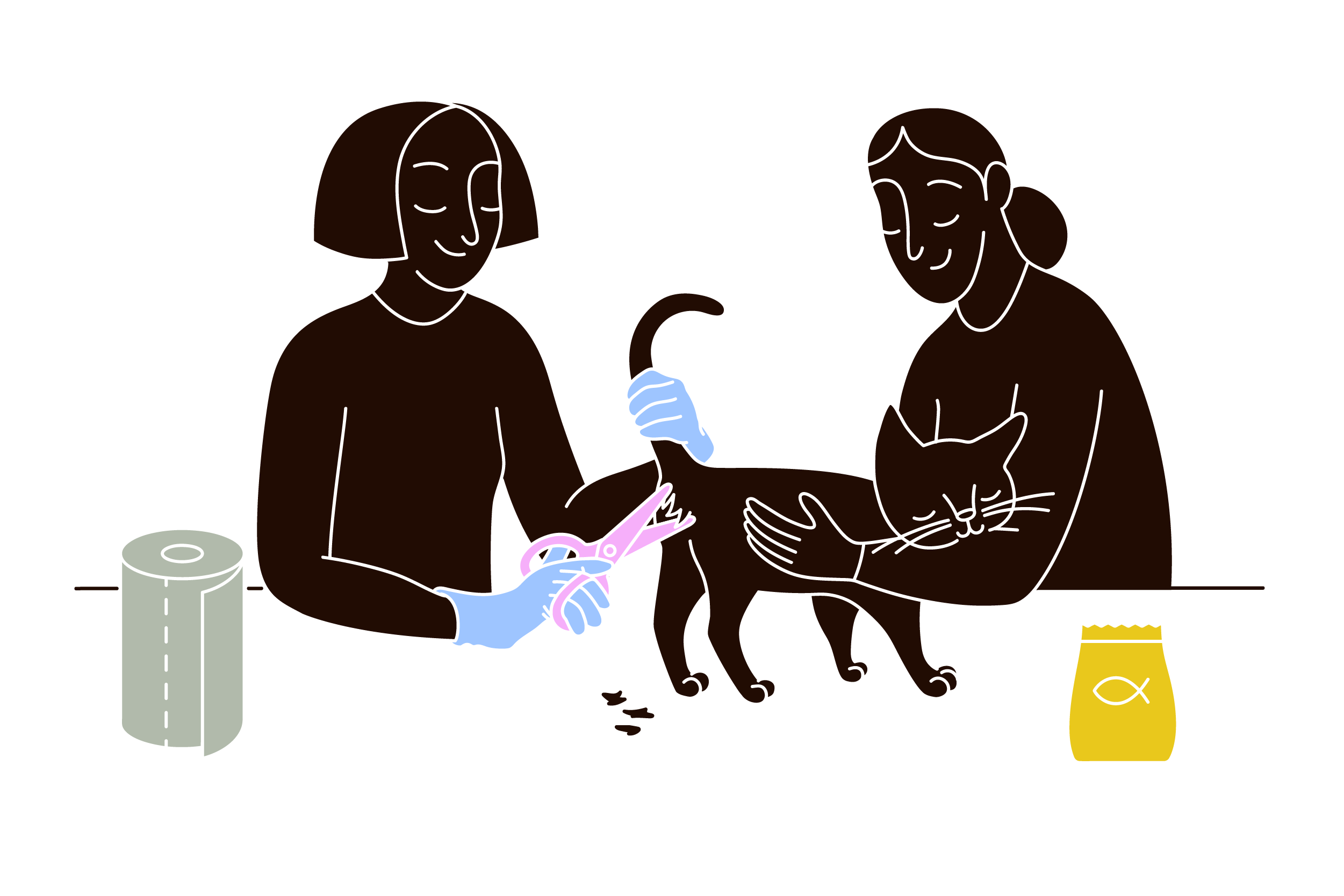 pet parent cuts the fur around a cat’s anus before expression