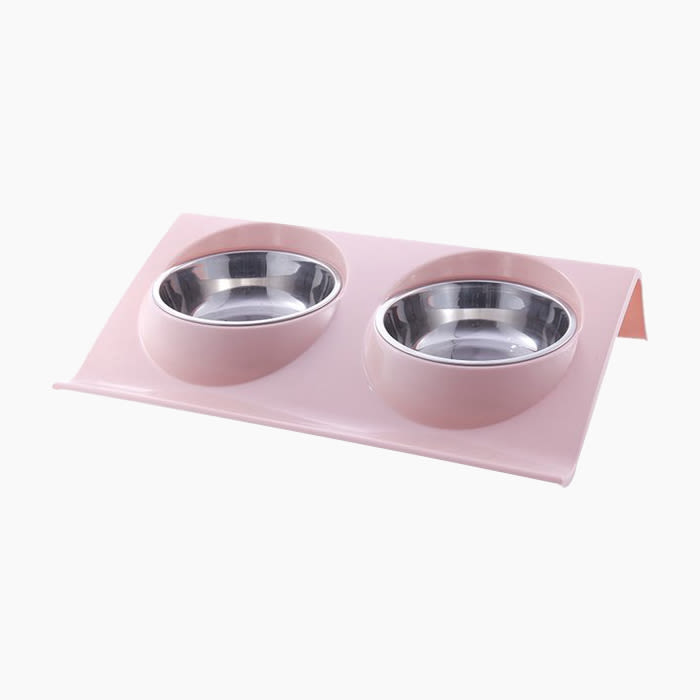 the double bowls with pink holder