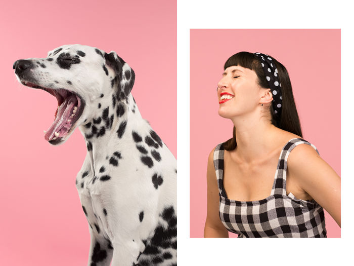 girl with polka dot dress with dalmatian dog