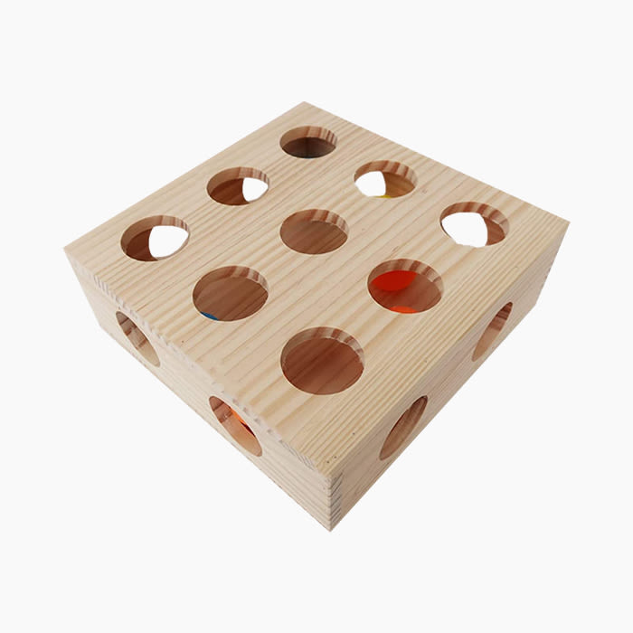 the wood box with a red ball