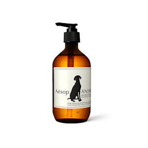 the shampoo in a glass bottle