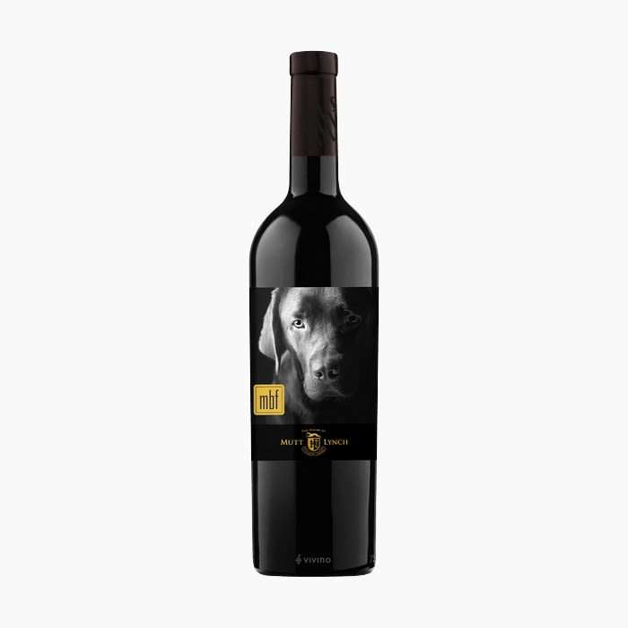 black and white photo of dog on label of wine bottle