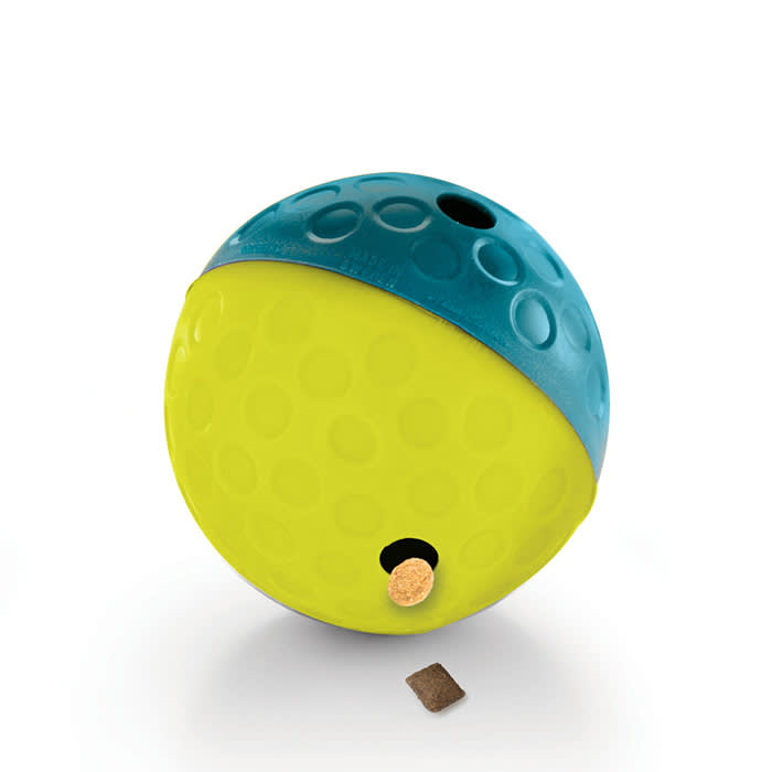 yellow and blue multi-colored ball treat toy