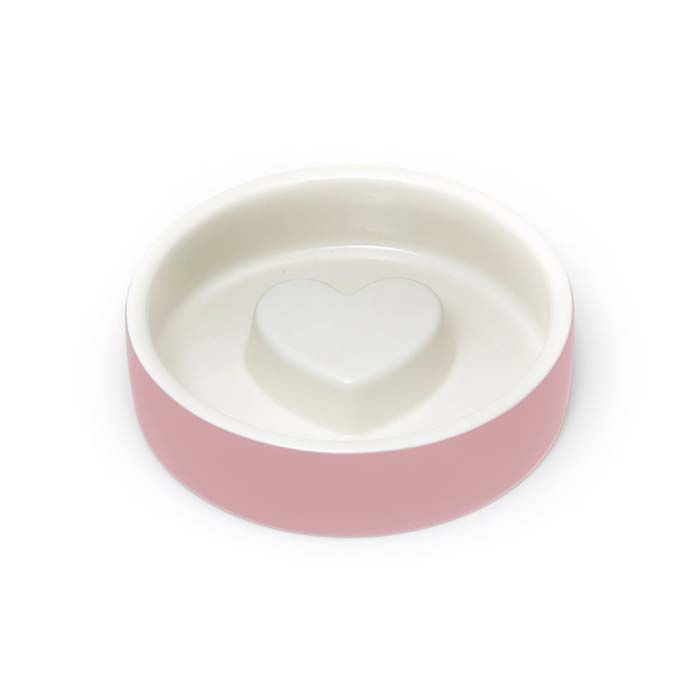 the water bowl in pink and white ceramic