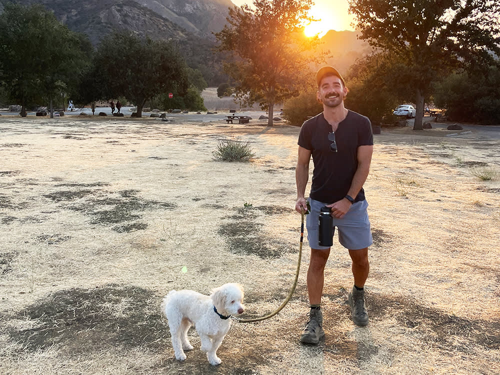 Dave Coast and his dog at Malibu 