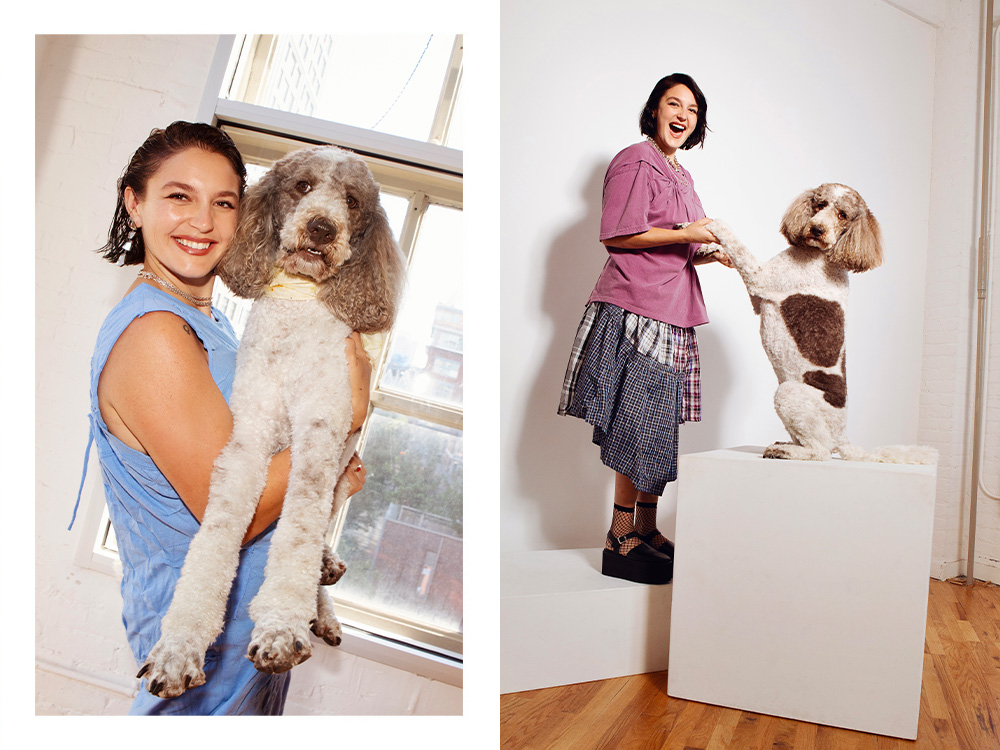 Gracie McGraw holding her dog; Gracie McGraw holding her dog's paws