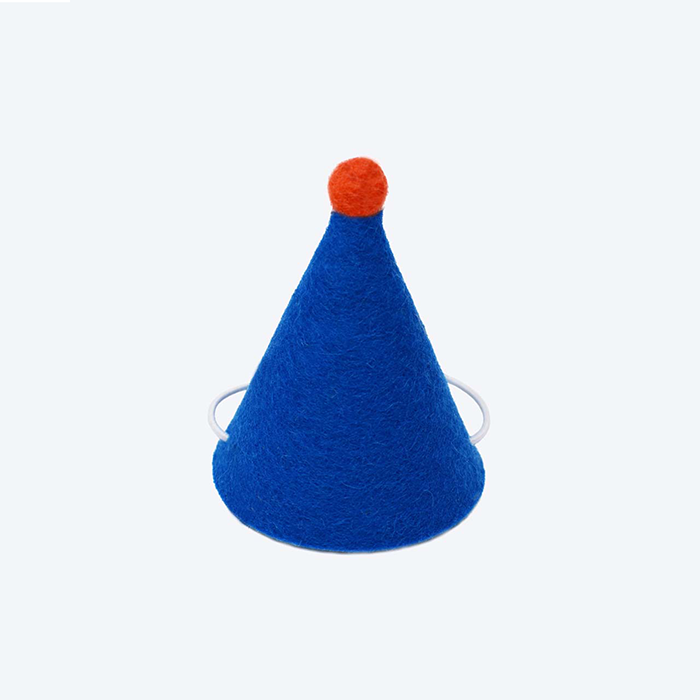 the blue party hat with red tip