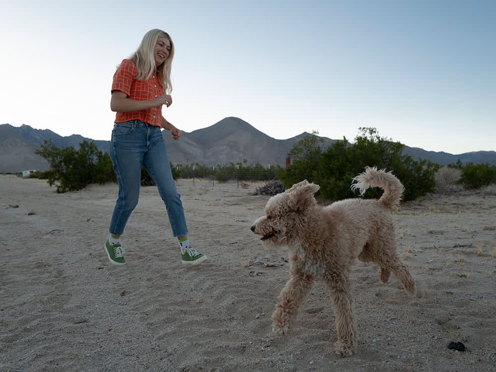 Lorien Stern outside with her dog